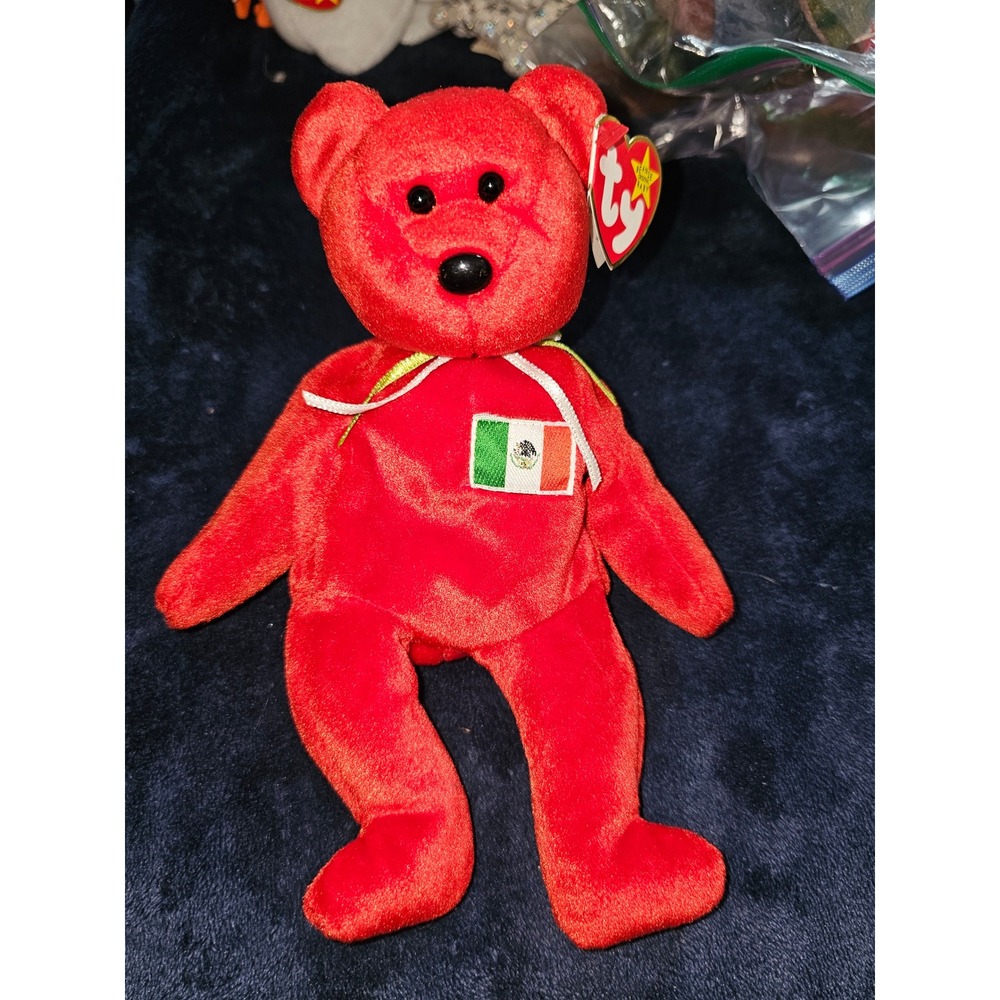 Ty Beanie Babies Osito the Bear Red Mexico Flag Plush Collectible 1999 Vintage